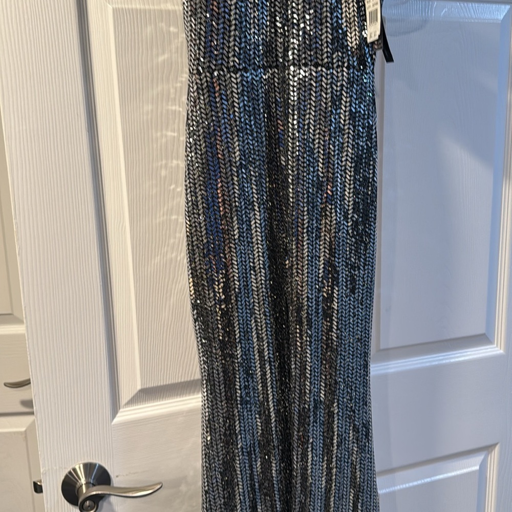 Silver Sequin Gown never worn size 0 purchased at Bloomingdale’s. - Picture 2 of 11